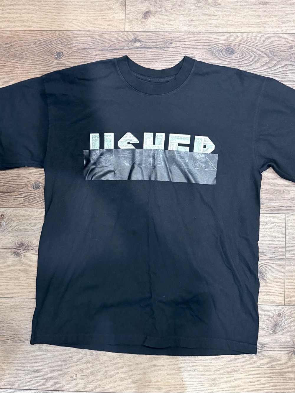 Usher Black Short-Sleeve Tee with Graphic Logo